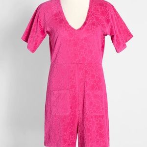 ModCloth Beach Chaser Velour Romper Sweet Berry 2x